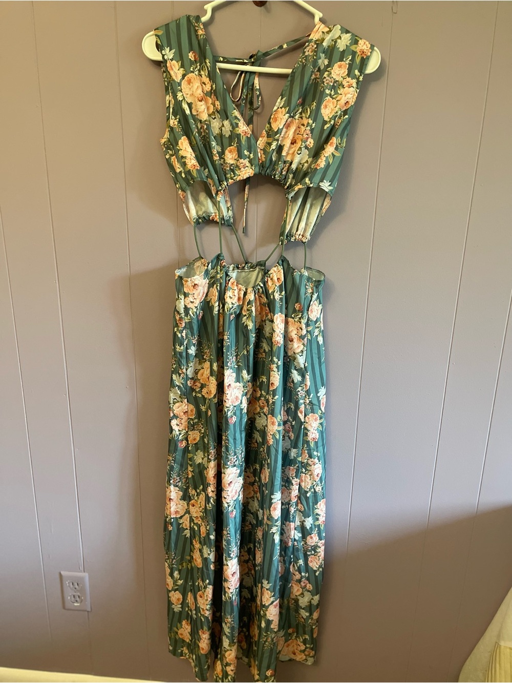 Source Unknown Teal Floral Cutout Maxi Dress